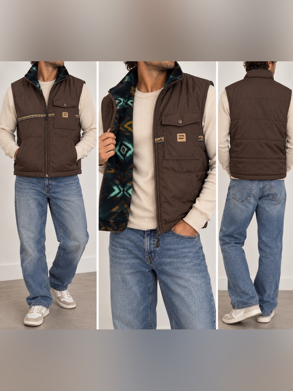 Billabong Adventure Division Brown Fleece Lined Utility Vest Size S